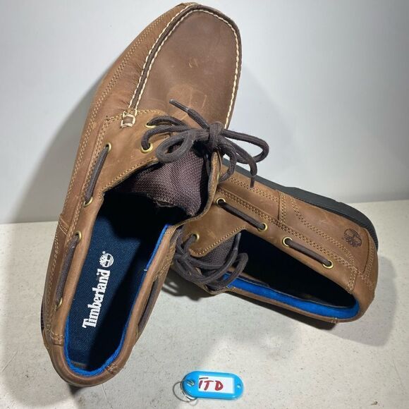 Timberland Mens Size 13 Two-Eye Brown Leather Deck Shoes Lace Around - Picture 1 of 8